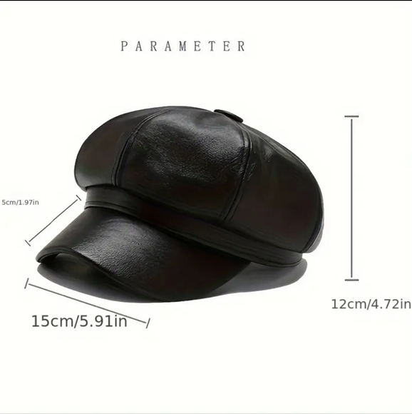 Newsboy Cap Rust-Brown PU Leather - Picture 2 of 2